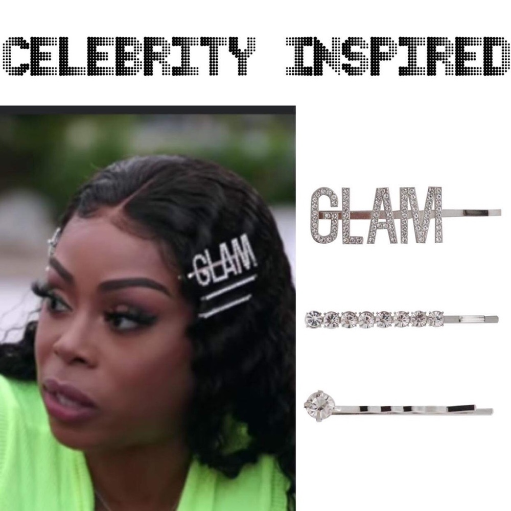 New Silver Glam Rhinestone 3 piece Hair Clip Set